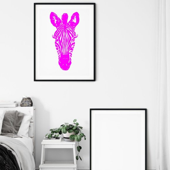 Vibrant Zebra Poster Pink, Red, Blue, Green/ Galantine or Valentine décor, 11x17 - Picture 2 of 13